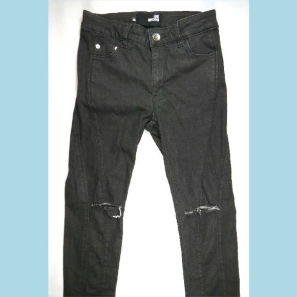Love Moschino Womens Jeans Made in Italy 26 27/28 Stretch Slim Destroyed Denim - Picture 3 of 12